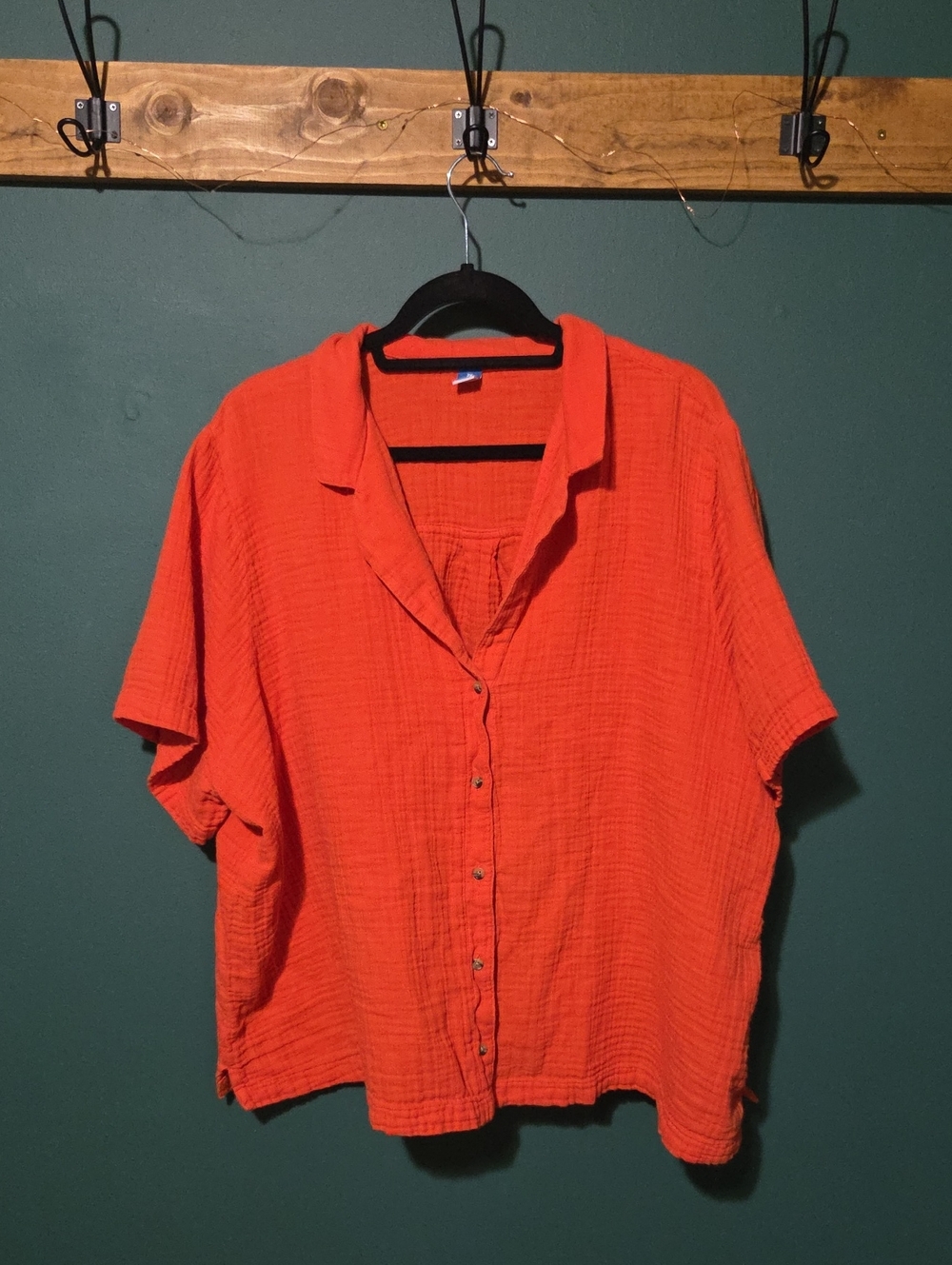 Old Navy Orange Button-Up Gauze Shirt